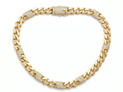 Diamond Cuban Link Chain for Men | Chunky White Gold Chain with Pavé Diamond Links