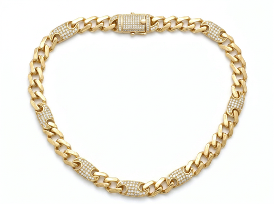 Diamond Cuban Link Chain for Men | Chunky White Gold Chain with Pavé Diamond Links