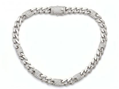 Diamond Cuban Link Chain for Men | Chunky White Gold Chain with Pavé Diamond Links