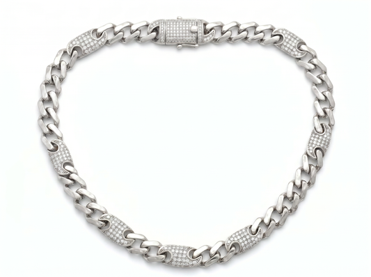 Diamond Cuban Link Chain for Men | Chunky White Gold Chain with Pavé Diamond Links