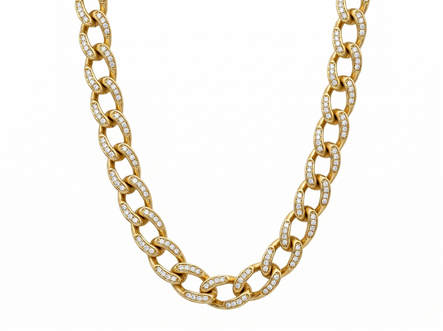 diamond oval link chain for men | pavé diamond-set elongated link design
