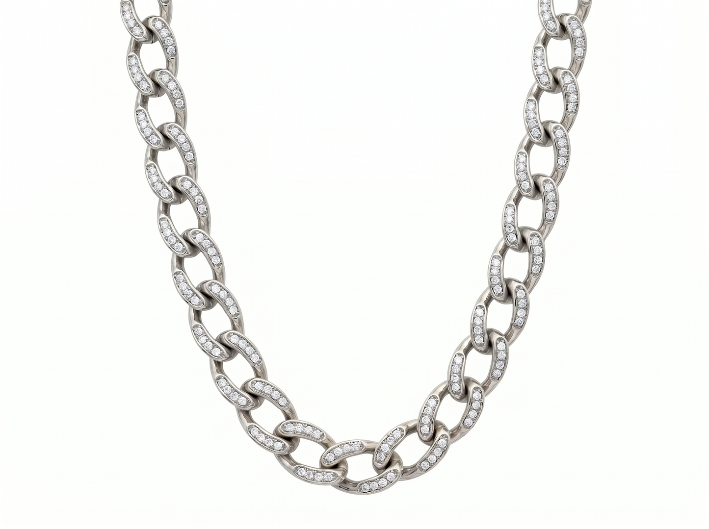 diamond oval link chain for men | pavé diamond-set elongated link design