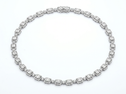 Emerald-Cut Diamond Tennis Necklace for Men | Halo Set Rectangular Diamond Link Design