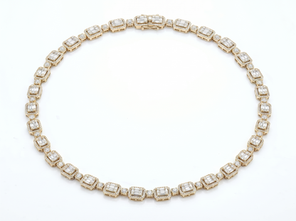Emerald-Cut Diamond Tennis Necklace for Men | Halo Set Rectangular Diamond Link Design