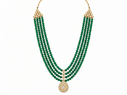 Green Beaded Diamond Necklace for Men | Multi-Strand Beads with Diamond Pendant Detail