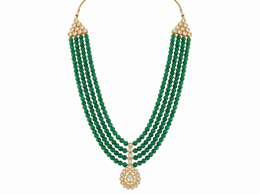 Green Beaded Diamond Necklace for Men | Multi-Strand Beads with Diamond Pendant Detail