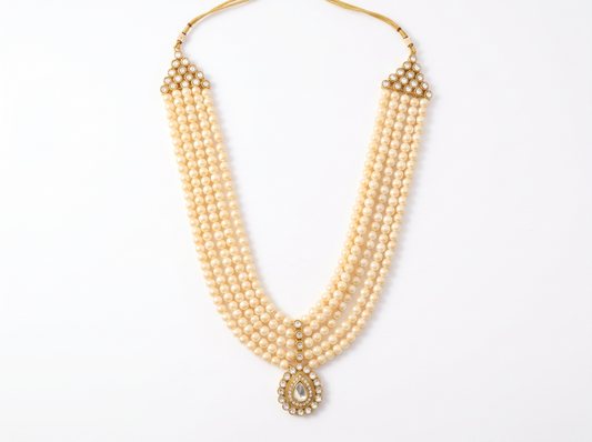 Pearl Diamond Necklace | Multi-Strand Pearl Design with Diamond Pendant