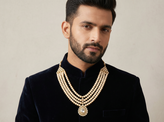 Pearl Diamond Necklace | Multi-Strand Pearl Design with Diamond Pendant