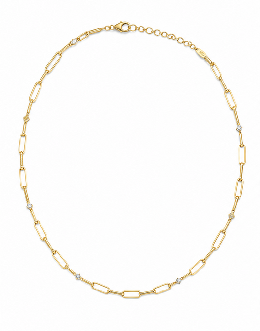 Link Chain Round Brilliant Diamond Necklace | Modern Minimalist Menswear Essential
