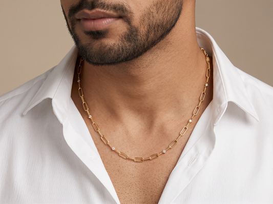 Link Chain Round Brilliant Diamond Necklace | Modern Minimalist Menswear Essential