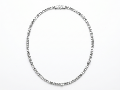 Curb Chain Round Brilliant Diamond Necklace | Classic Mens Statement Essential