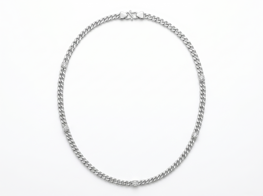 Curb Chain Round Brilliant Diamond Necklace | Classic Mens Statement Essential