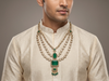 Layered Green Stone & Oval Diamond Statement Necklace | Regal Multi-Strand Design