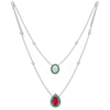 Oval Cut Diamond & Pear Cut Colorstone Women's Necklace | Emerald Halo Double Layer Design