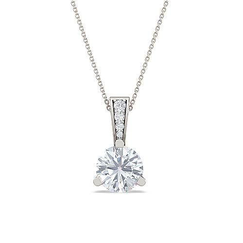 round brilliant solitaire diamond pendant | three prong cable chain setting