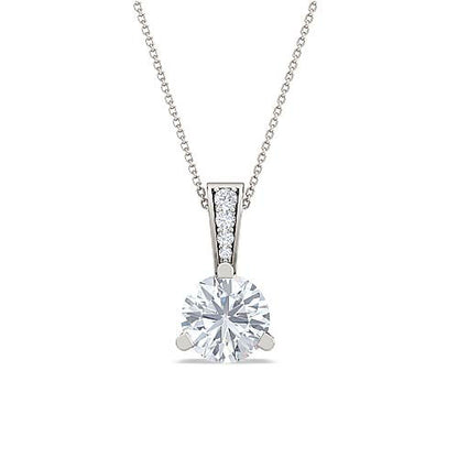 Round Brilliant Solitaire Diamond Pendant | Three Prong Cable Chain Setting