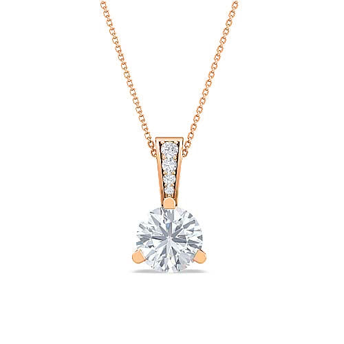 round brilliant solitaire diamond pendant | three prong cable chain setting