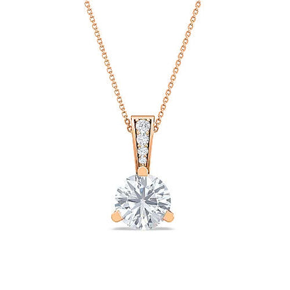 Round Brilliant Solitaire Diamond Pendant | Three Prong Cable Chain Setting