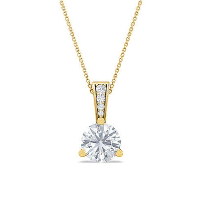 Round Brilliant Solitaire Diamond Pendant | Three Prong Cable Chain Setting