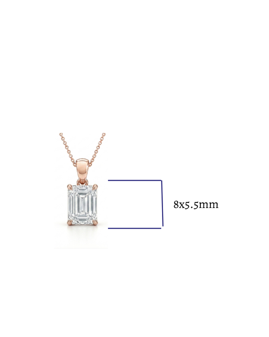 1.00 CT Emerald Cut Diamond Pendant | Four-Prong Solitaire Design