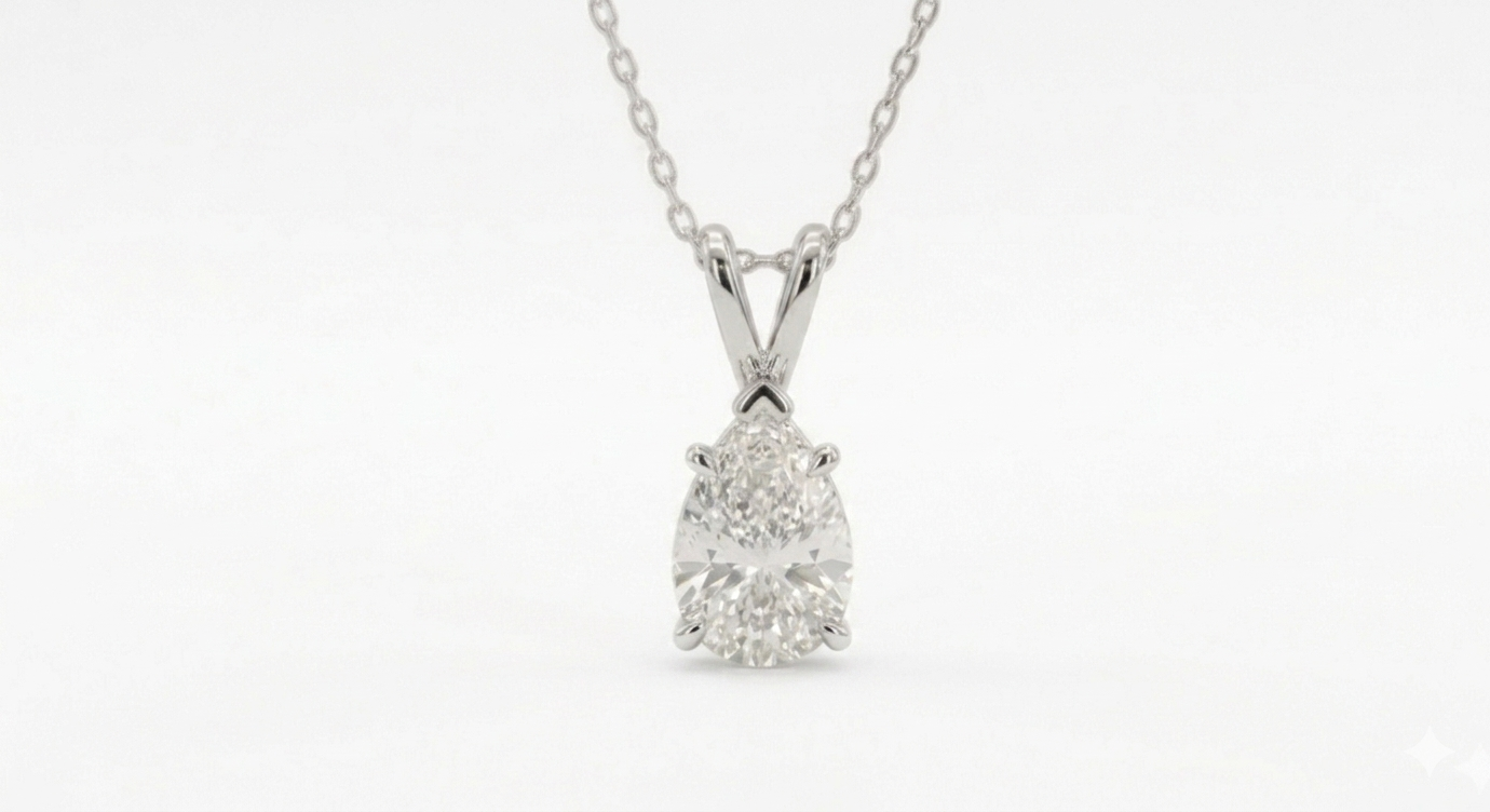 1.00 ct pear shape diamond pendant | prong-set solitaire drop design