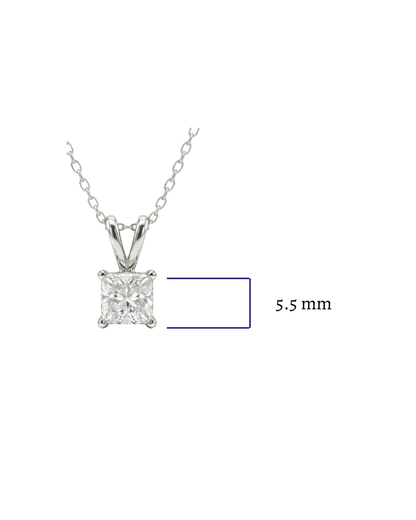 1.00 CT Princess Cut Diamond Pendant | Four-Prong Solitaire Design