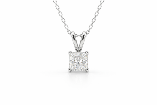 1.00 CT Princess Cut Diamond Pendant | Four-Prong Solitaire Design