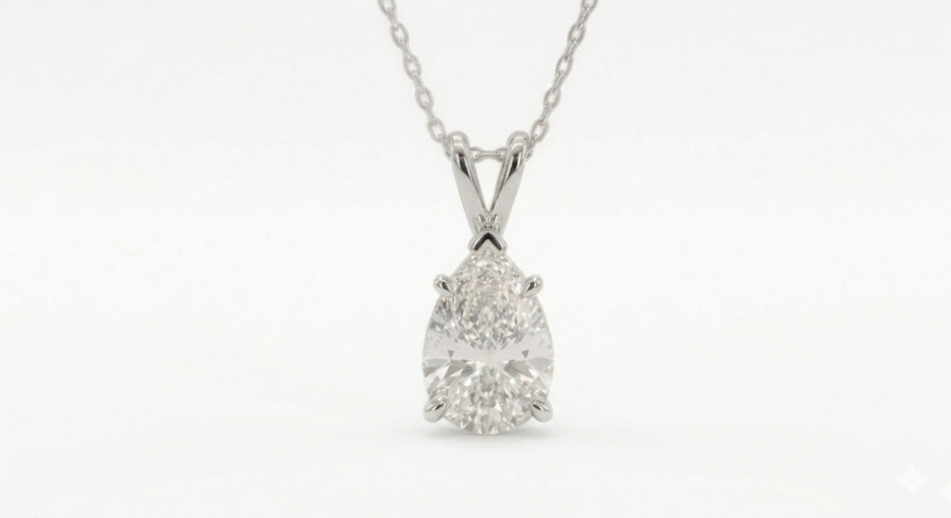 1.50 ct pear shape diamond pendant | prong-set solitaire drop design