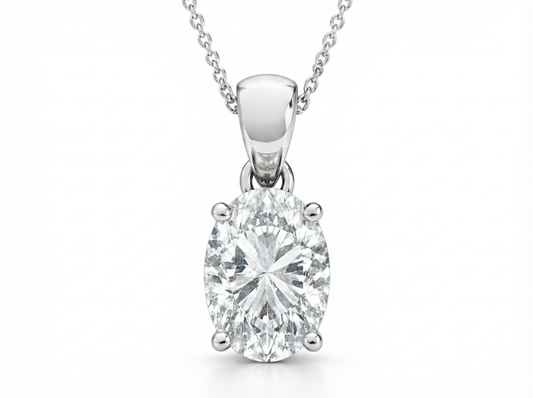 2.00 CT Oval Diamond Pendant | Four-Prong Solitaire Design