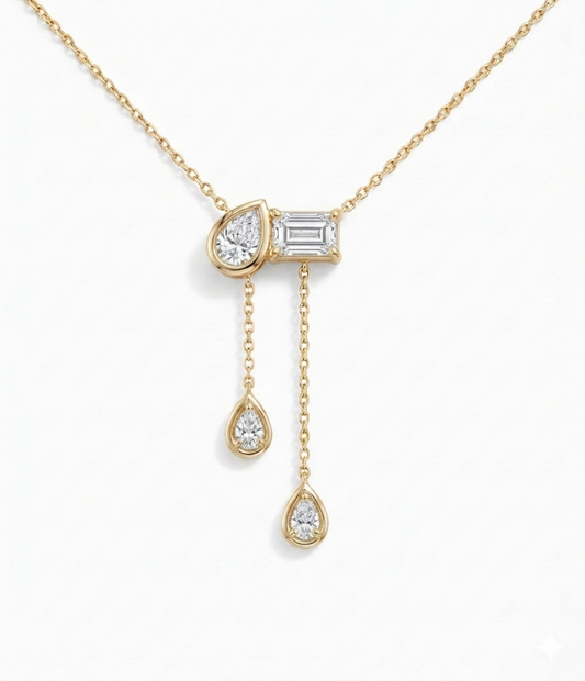 Mixed-Cut Diamond Drop Pendant | Bezel-Set Layered Pendant Design