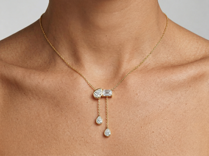 Mixed-Cut Diamond Drop Pendant | Bezel-Set Layered Pendant Design
