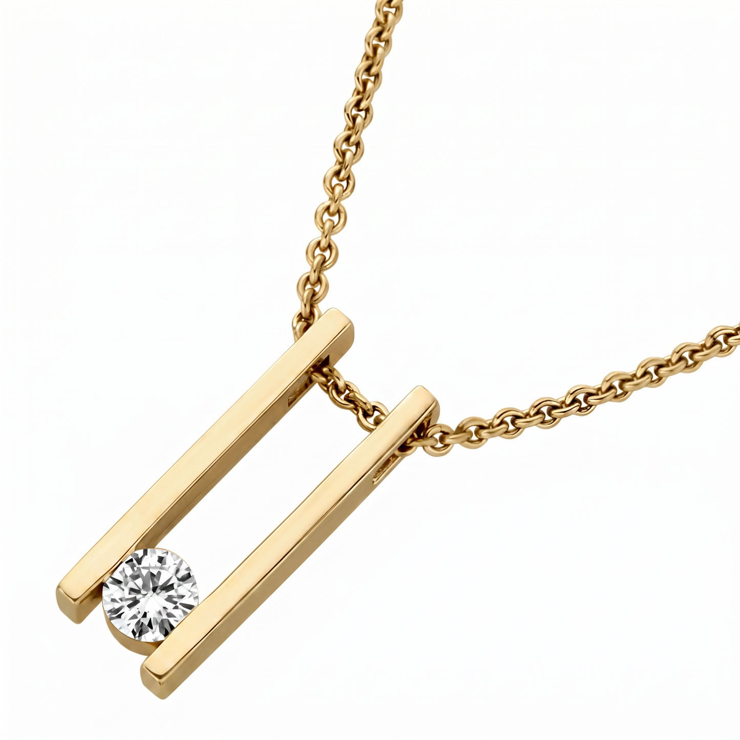 men’s round brilliant diamond pendant | minimal bar frame floating solitaire design