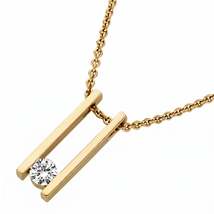 Men’s Round Brilliant Diamond Pendant | Minimal Bar Frame Floating Solitaire Design