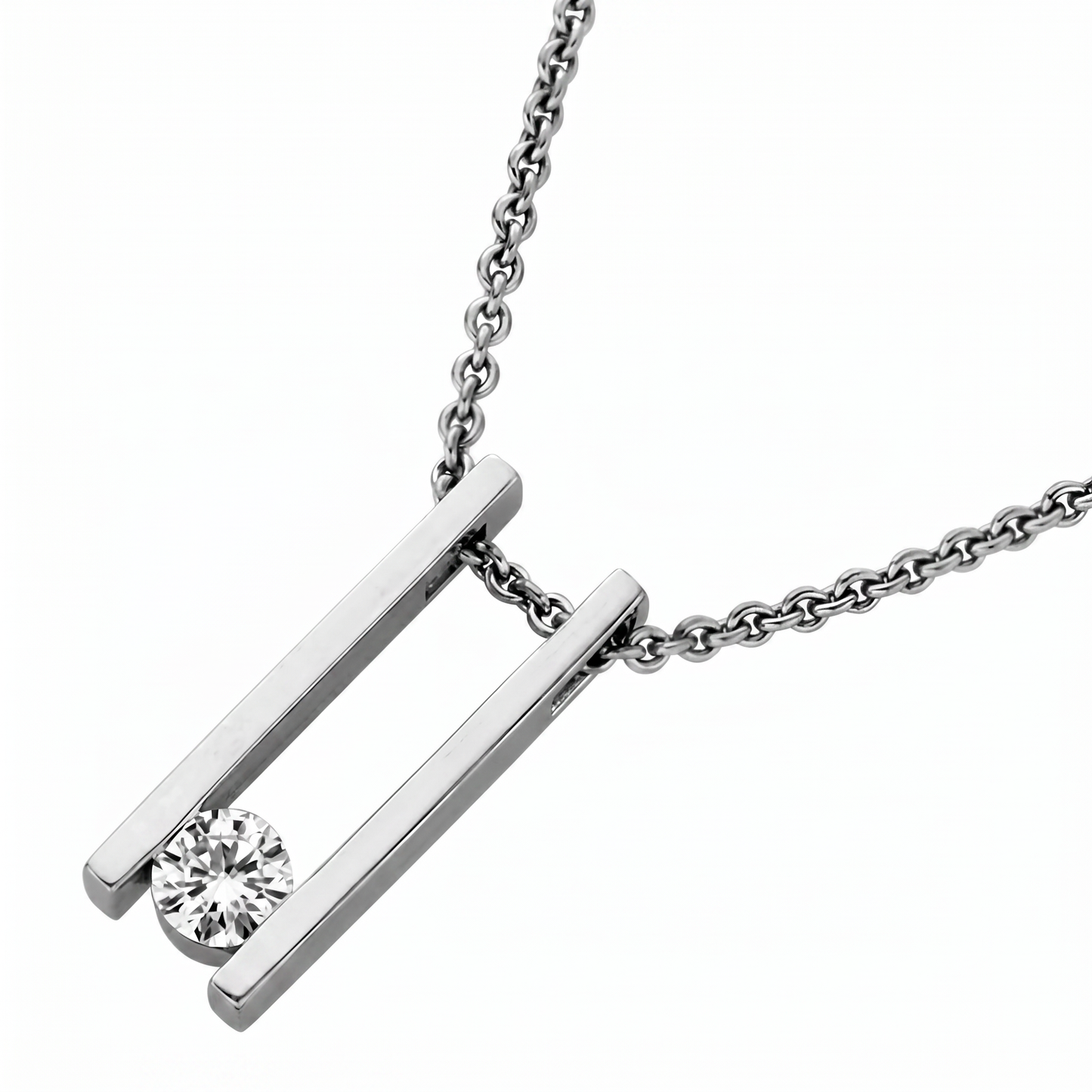 men’s round brilliant diamond pendant | minimal bar frame floating solitaire design