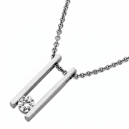 Men’s Round Brilliant Diamond Pendant | Minimal Bar Frame Floating Solitaire Design