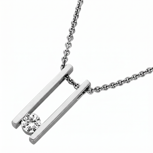 Men’s Round Brilliant Diamond Pendant | Minimal Bar Frame Floating Solitaire Design