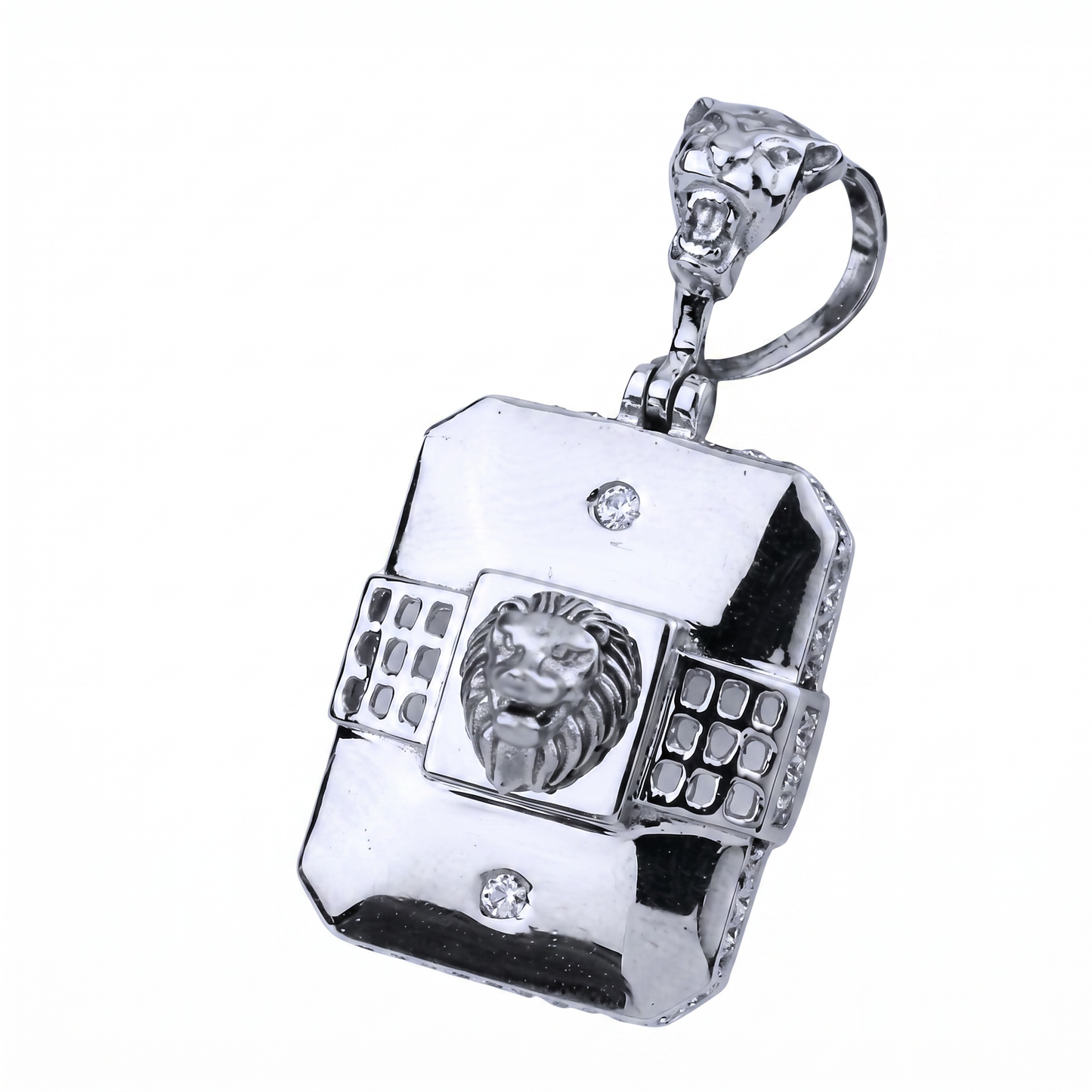 men’s round brilliant diamond pendant | lion head statement shield design