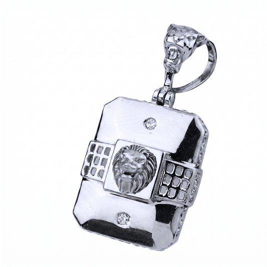 Men’s Round Brilliant Diamond Pendant | Lion Head Statement Shield Design