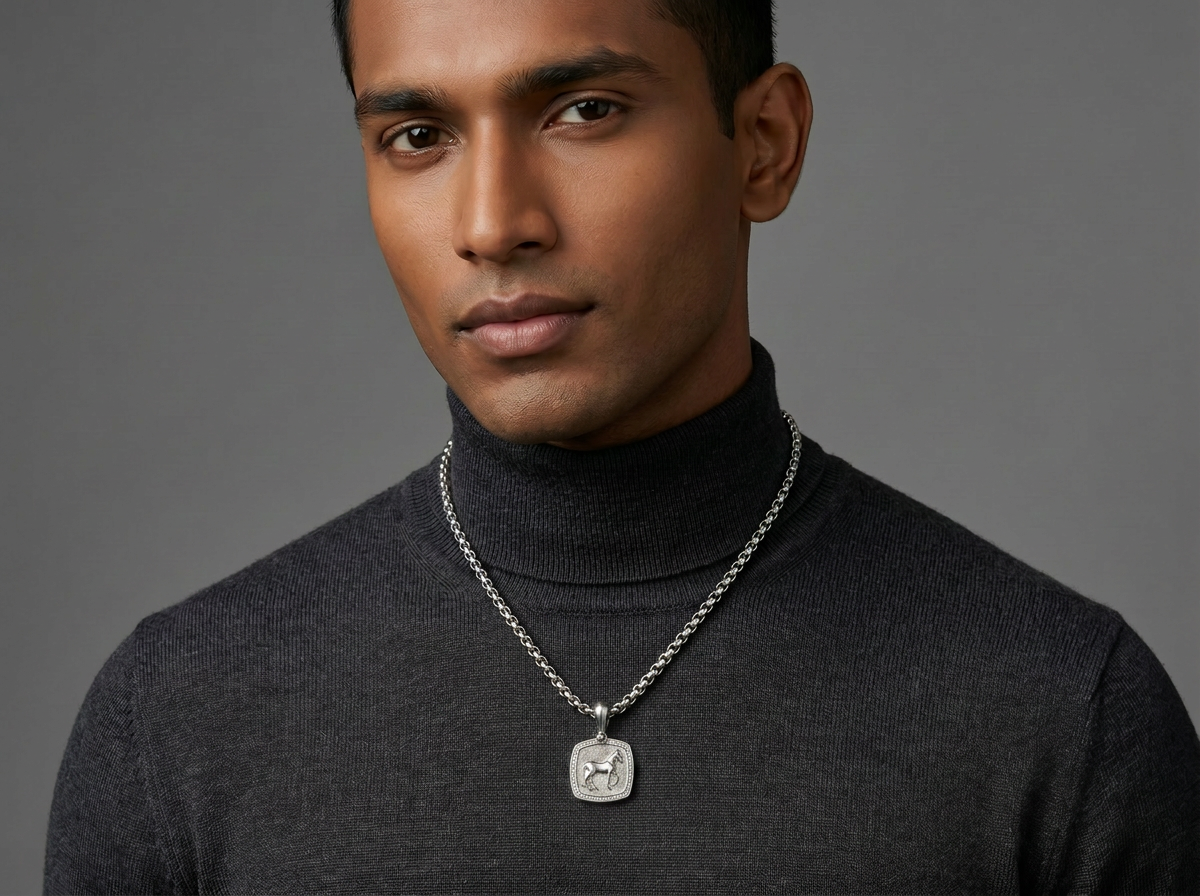 men’s horse motif pendant | textured shield classic equestrian design
