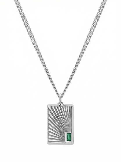 Men’s Emerald Cut Green Stone Pendant | Geometric Sunburst Bar Design