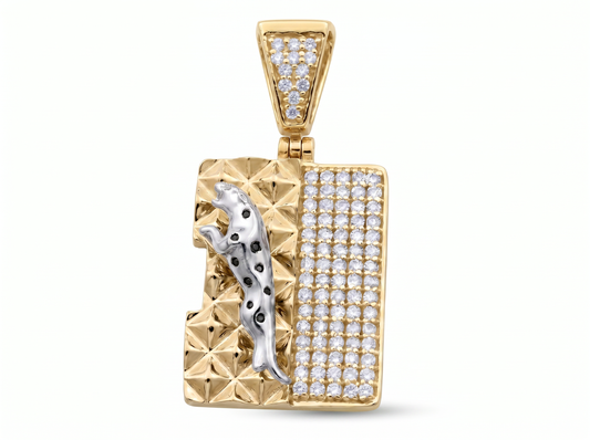 Men’s Round Brilliant Diamond Pendant | Leopard Motif Textured Dual Panel Design