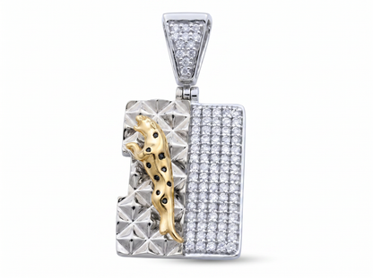 Men’s Round Brilliant Diamond Pendant | Leopard Motif Textured Dual Panel Design