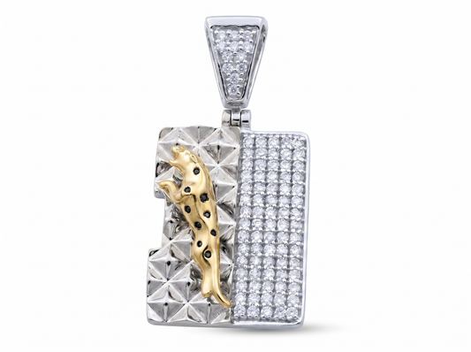 Men’s Round Brilliant Diamond Pendant | Leopard Motif Textured Dual Panel Design