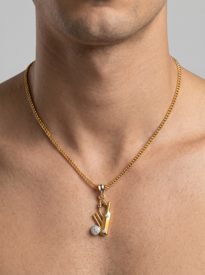 Men’s Round Brilliant Diamond Pendant | Cricket Bat Ball and Stumps Minimal Sports Design