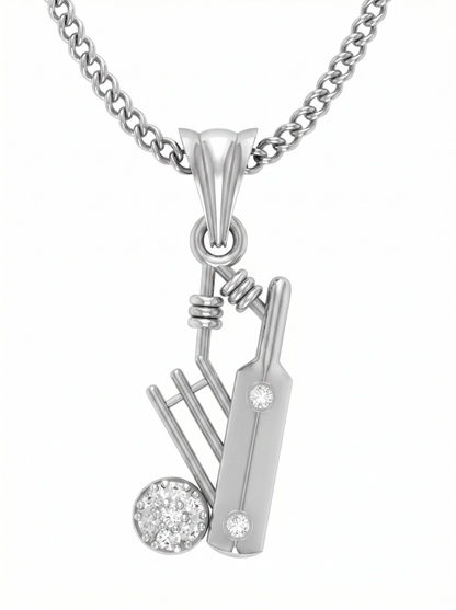 Men’s Round Brilliant Diamond Pendant | Cricket Bat Ball and Stumps Minimal Sports Design