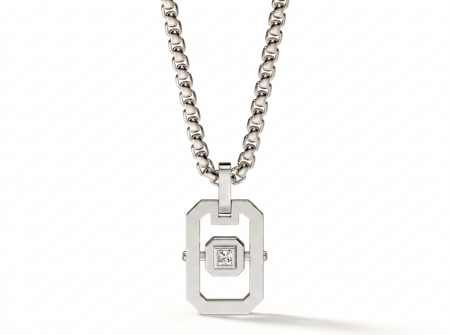 geometric princess cut diamond pendant | modern menswear statement