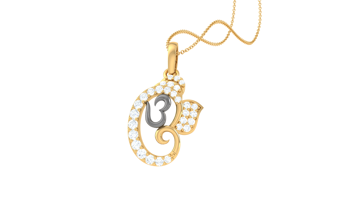 om & lord ganesha outline diamond pendant | spiritual round brilliant diamond design