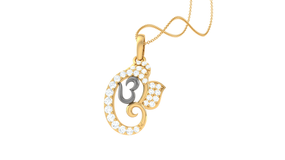 Om & Lord Ganesha Outline Diamond Pendant | Spiritual Round Brilliant Diamond Design