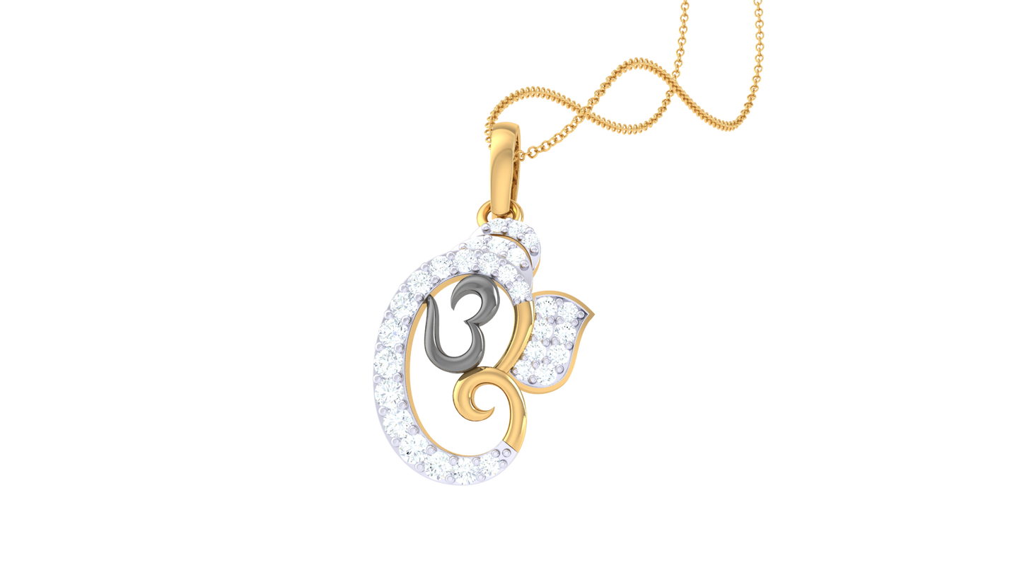 om & lord ganesha outline diamond pendant | spiritual round brilliant diamond design