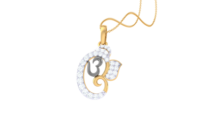 Om & Lord Ganesha Outline Diamond Pendant | Spiritual Round Brilliant Diamond Design